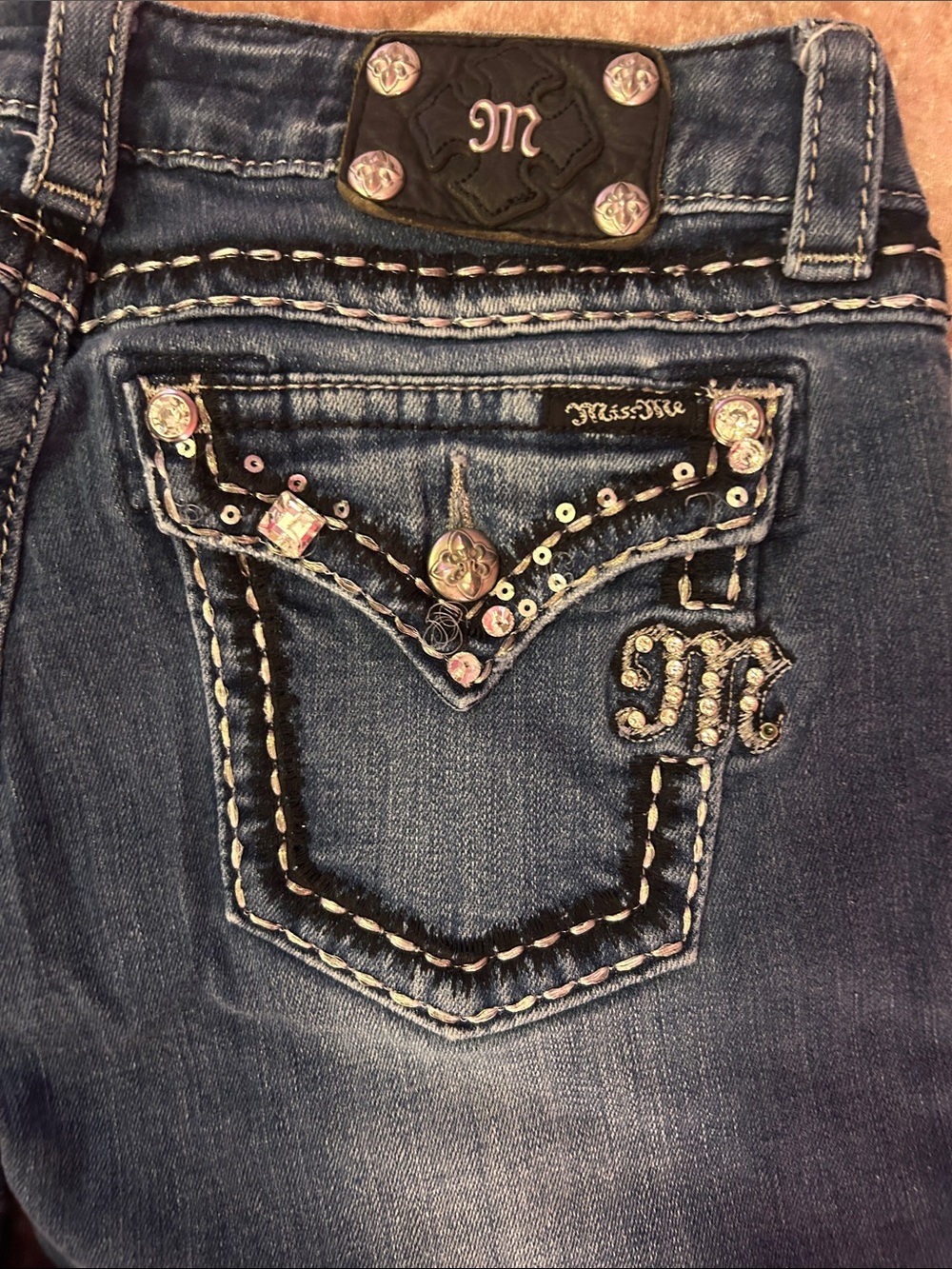 Miss Me Dark Blue Embellished Skinny Jeans